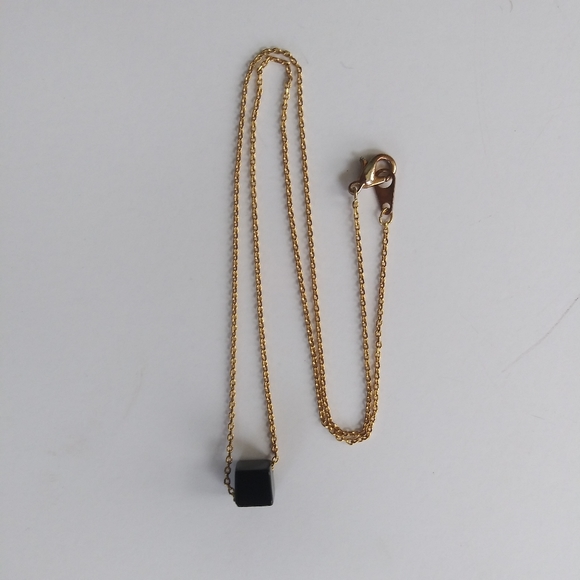 Gold Minimalist Necklace Delica Black Cube - Picture 1 of 7